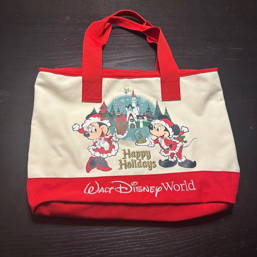 Walt Disney World Happy Holidays Mickey Minnie Mouse Christmas Canvas Tote Bag